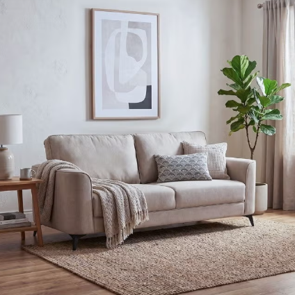 Danube Home Field 2 Seater Fabric Sofa | Modern Design Two Seat Sofas | Comfortable Living Room Furniture L146.5xW84xH89cm - Beige