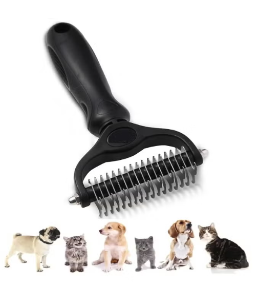 MunKan Cat and Dog Grooming Brush - Double Sided Shedding and Dematting Undercoat Rake Comb for Dogs and Cats, Extra Wide for Long Haired ( Black )