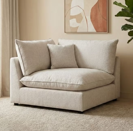 Danube Home Napoleon Corner Fabric Modular Sofa Accent Chair Modern Design One Seat Sofas Comfortable Living Room Seating Furniture For Home L 103 x W 103 x H 91 cm Beige