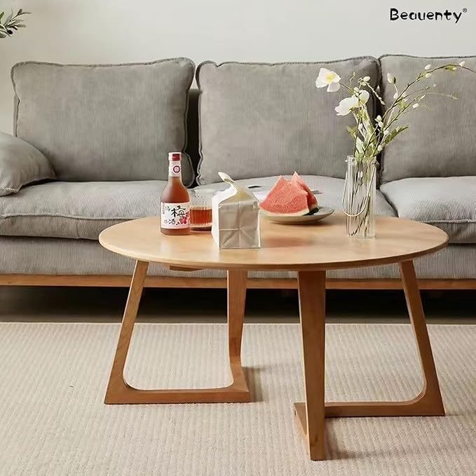 Beauenty Modern Circular Coffee Table,Open Tea Table for Small Spaces Living Room Bedroom Balcony,Good Load Bearing Wooden Coffee Table (Wood+60 * 60 * 45)