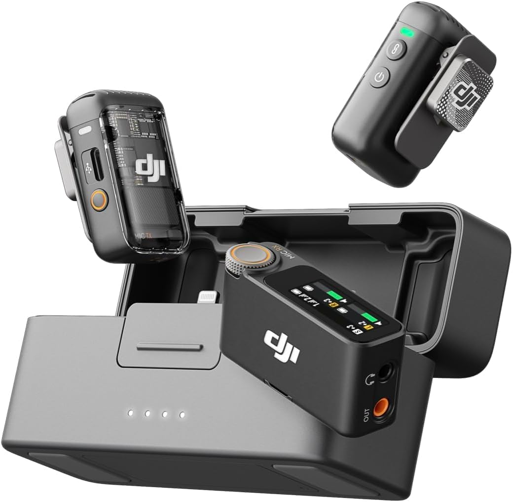 DJI Mic 2 (2 TX + 1 RX + Charging Case), Wireless Microphone, Intelligent Noise Cancelling, 32-bit Float Internal Recording, 250m (820 ft.) Range-UAE Version with DJI Official Warranty Support