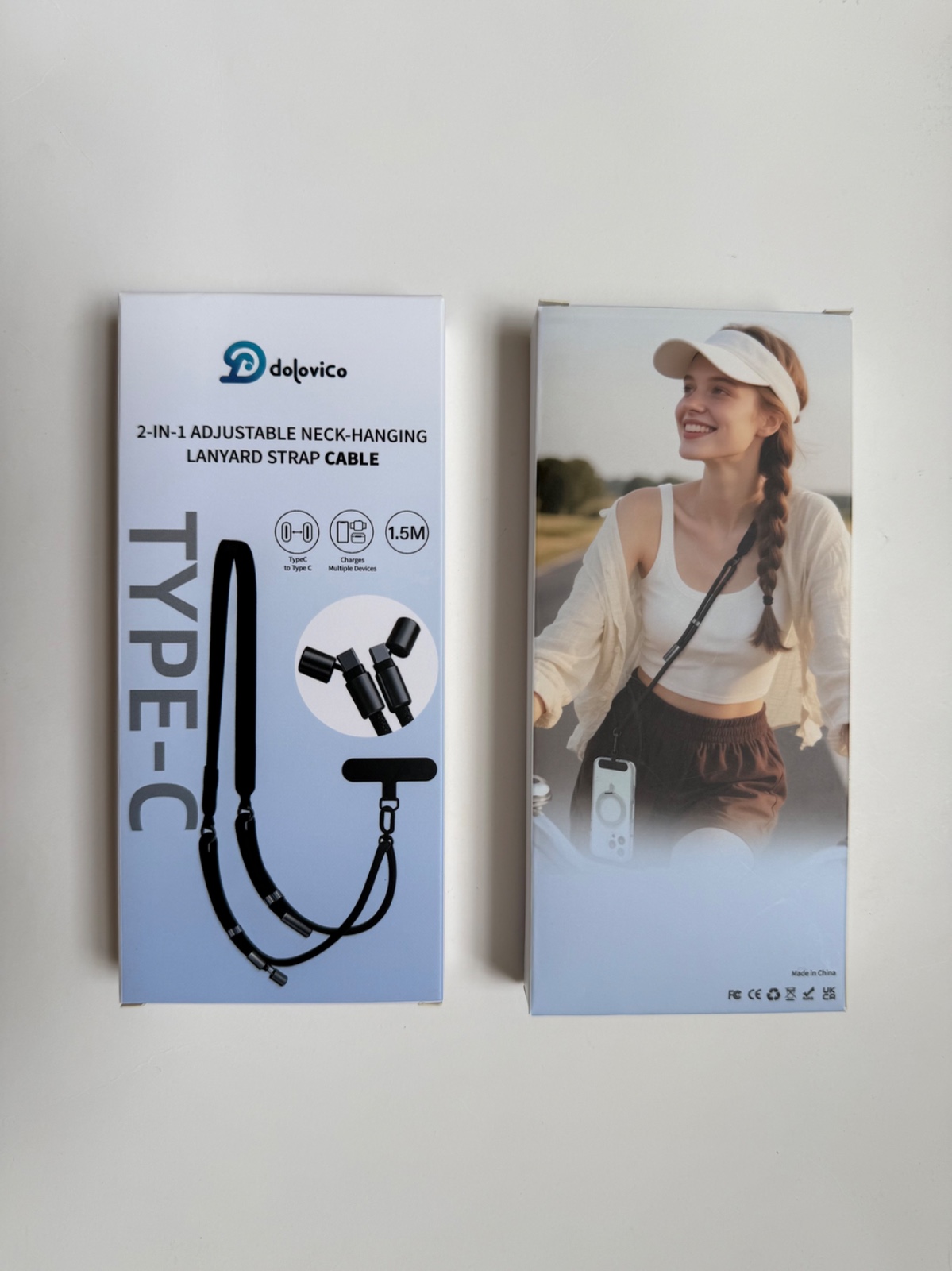 Deluvice 2-in-1 Adjustable Type-C Neck-Hanging Lanyard Charging Cable - Black