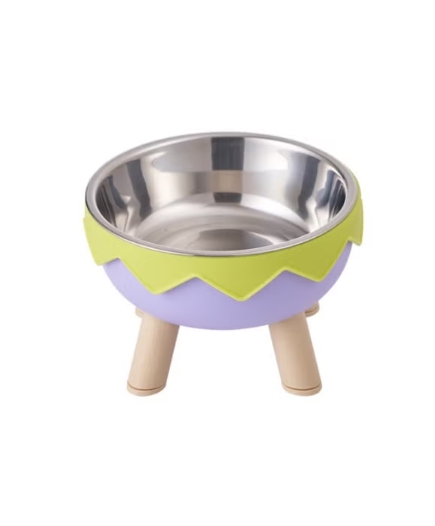 Generic Eggshell Raised Pet Feeder Bowl with Stainless Steel Inner Bowl - Yellow/Purple