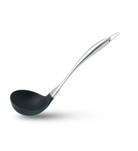 مغرفة شوربة من السيليكون الأسود من بيرام بمقبض من الفولاذ المقاوم للصدأ، 31.5 سم