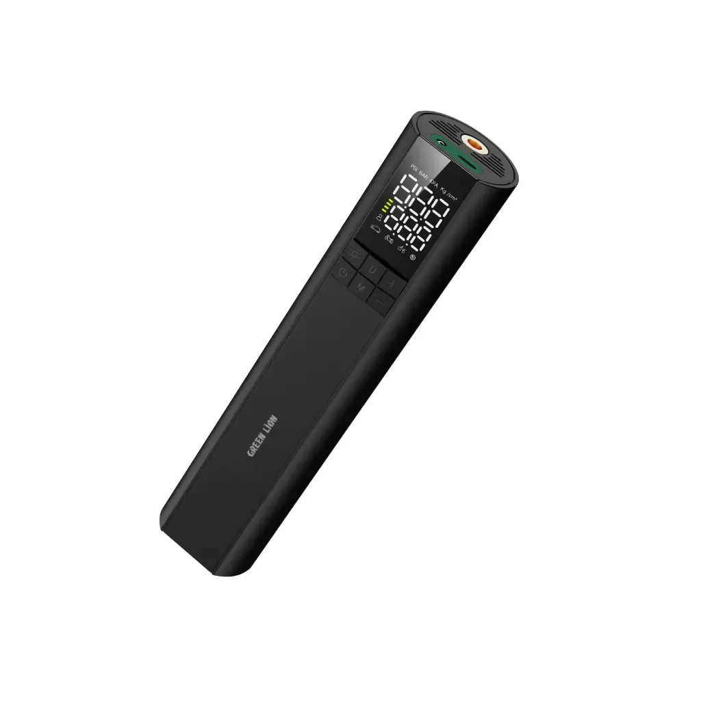 Green Lion GL-A3 Tire Inflator, 150 PSI Portable Air Compressor, 4000mAh Rechargeable Air Pump, Digital Display, 5 Preset Modes, USB-C Fast Charging, LED Light – Black