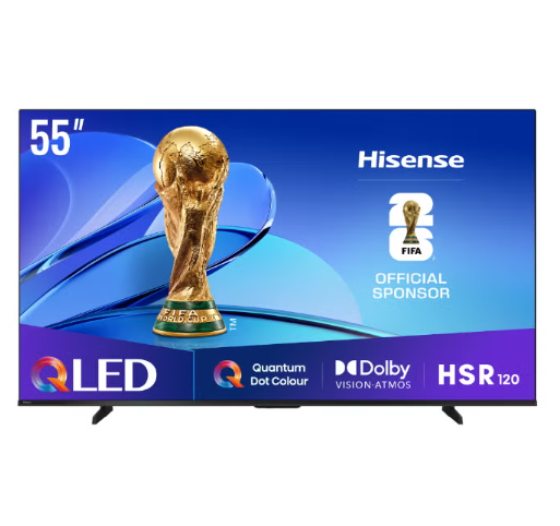 Hisense 55 inch QLED 4K Smart TV 55E7Q,HSR 120Hz Quantum Dot Colour,Dolby Vision.Atmos,Game Mode Plus,Voice control,AI Light Sensor,350 nits Typical brightness,8 Years OS Update 55E7Q Black