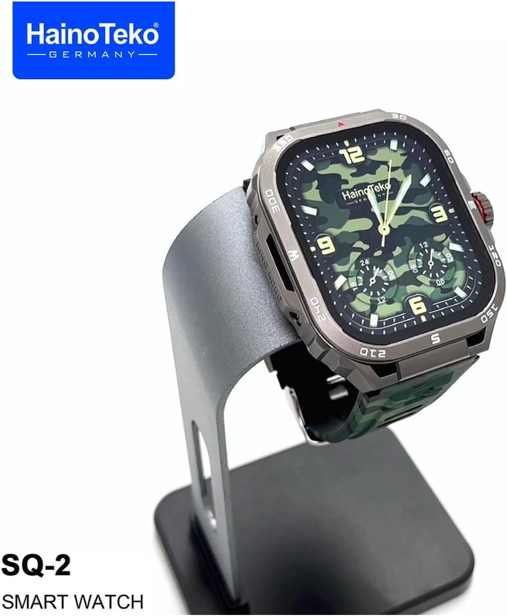 Haino Teko SQ2 AMOLED Display Smart Watch With 3 Pair Strap and Wireless Charger for Gents and Boys Black