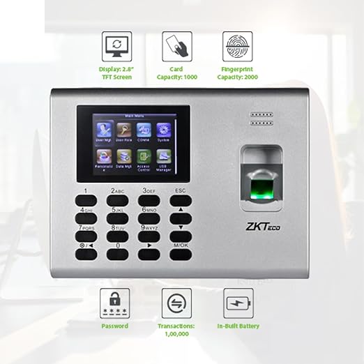 ZKTeco K40 Pro Biometric Time Attendance & Access Control Terminal for offfice & Factory | Fingerprint+Card+Battery Backup | Free Cloud + Mobile App | Easy Setup”