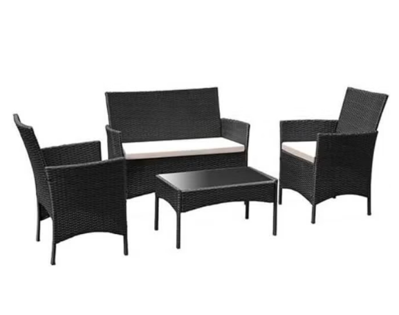 Harmony Home 4-Piece Rattan Garden Lounge Set with Cushions, 100x49x80 cm, Outdoor Patio & Balcony Seating, Weather-Resistant Poly Rattan with Steel Frame - Brown