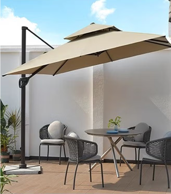Broyhome Sunshade Aluminium Garden Umbrella with UV-Resistant Canopy Waterproof Use in Any Weather