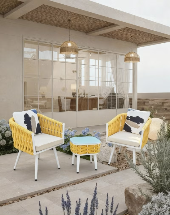 Broyhome 2+1 Modern Rope Outdoor Furniture Set, Luxury Patio Furniture Chairs with Table for Garden Villa
