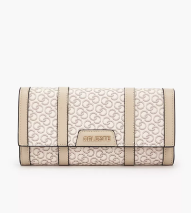 Celeste Monogram Print Wallet with Magnetic Flap Closure - Cream