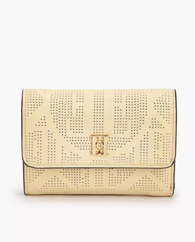 Elle Perforated Wallet with Snap Button Closur - Yellow