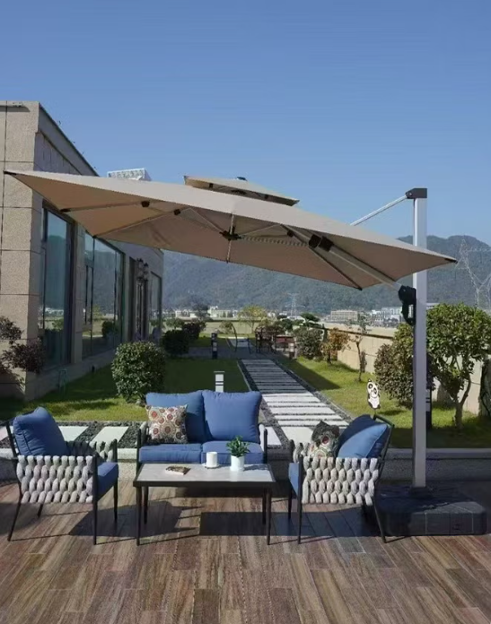 Broyhome Sunshade Aluminium Outdoor Umbrella with Wheel Marble Base, UV-Resistant Canopy Waterproof Use in Any Weather for Garden, Villa and Poolside