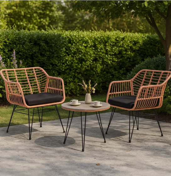 Harmony Home 3-Piece Wicker Patio Bistro Set – Rattan Outdoor Furniture with 2 Chairs & Glass-Top Table – Ideal for Balcony, Garden, Backyard & Apartment – Natural Finish