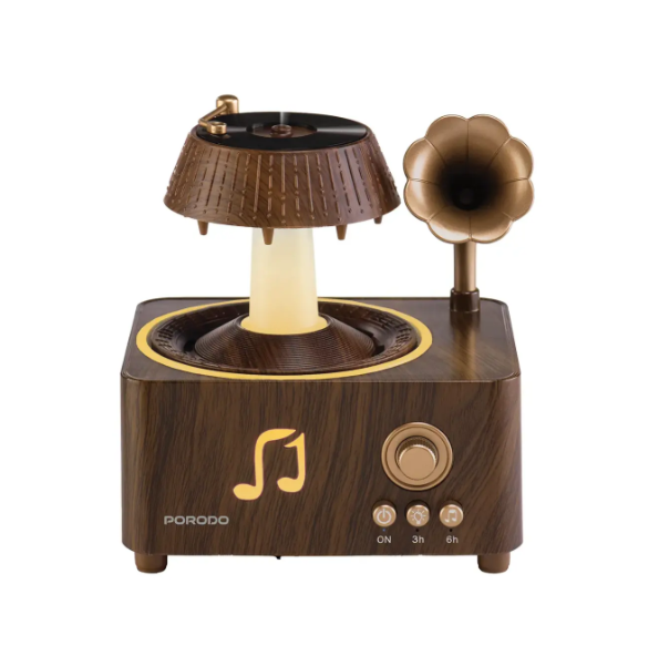 Porodo Lifestyle Concord Vintage Aroma Diffuser & Speaker with Colorful Lighting - Brown