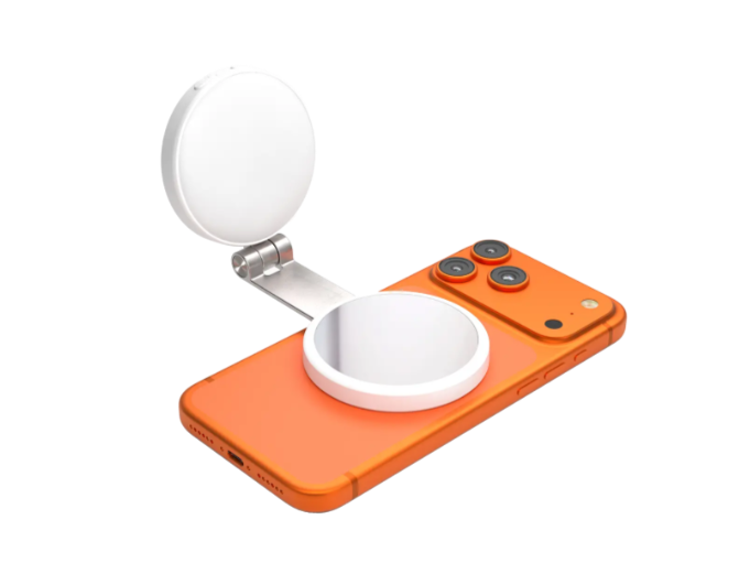 Porodo Nura Magnetic Fill Light Mirror with 360° Phone Stand - White