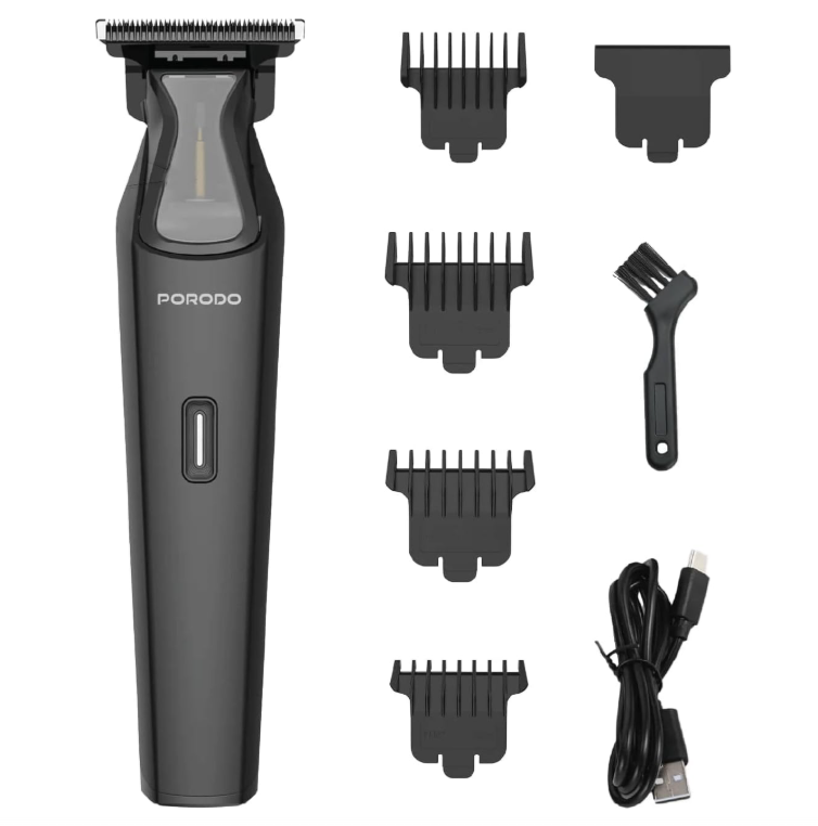 Porodo T-Blade Hair Trimmer and Grooming Kit with Guide Combs, Black