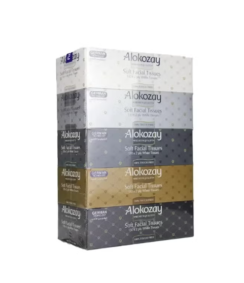 مناديل الوجه الناعمة Alokozay 130X2 مناديل بيضاء رقيقة - 5 قطع