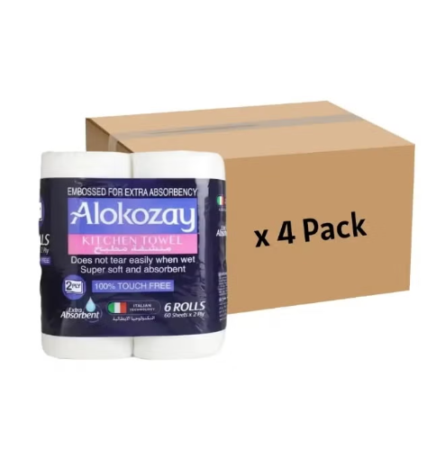 Alokozay 2 رقائق السائبة 6 لفات منشفة المطبخ 60 ورقة - 4 حزمة