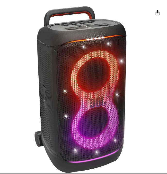 JBL PartyBox 520 Portable Bluetooth Party Speaker with AI Sound Boost, 400W Powerful Sound, Dynamic Light Show, 15H Playtime, Mic & Guitar Inputs, IPX4 Splashproof, Telescopic Handle & Wheels – Black
