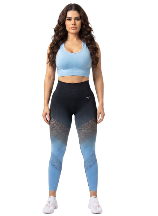 OmbreFlex Hollow Out Gradient Leggings - Blue & Black - S