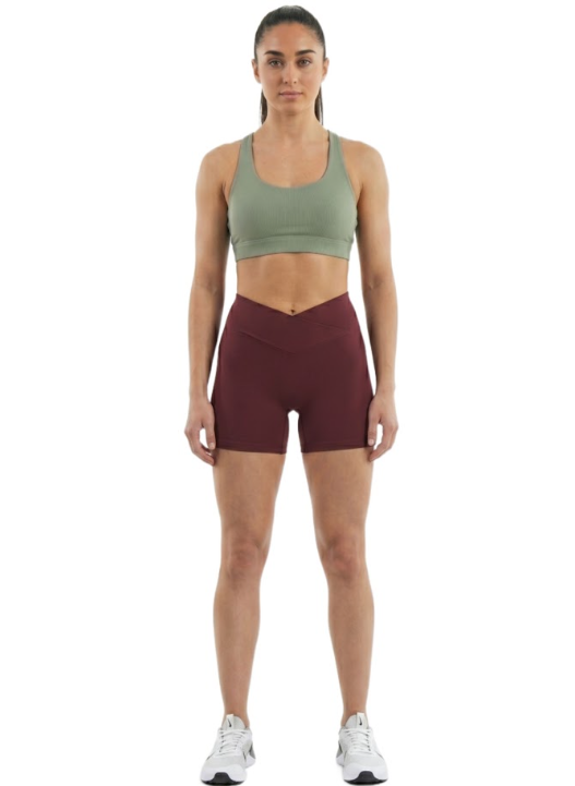 BraveBod Cross Waist V Cut Shorts - Burgundy - L
