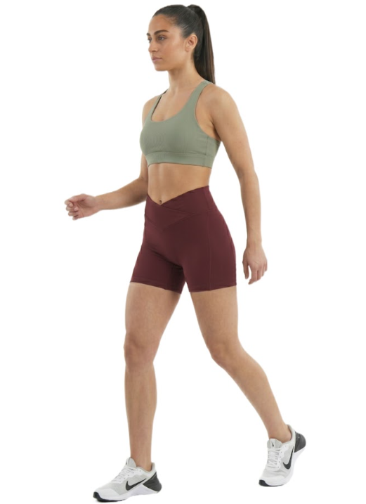 BraveBod Cross Waist V Cut Shorts - Burgundy - M
