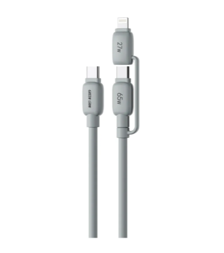 Green Lion 2-In-1 PVC Cable with USB-C & Lightning – Gray