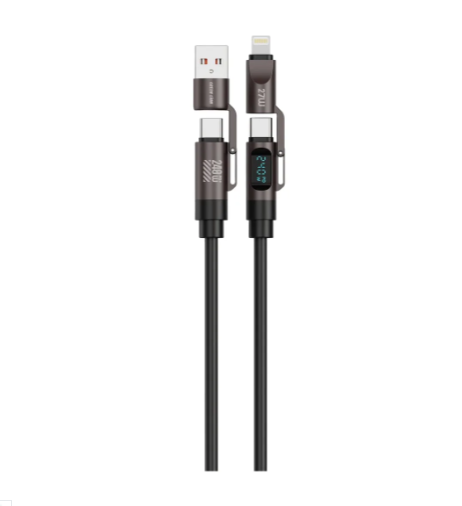 Green Lion 4-In1 Silicone Cable with Digital Display - Black