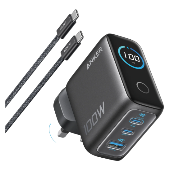 Anker Charger (100W, 3 Ports, Smart Display)