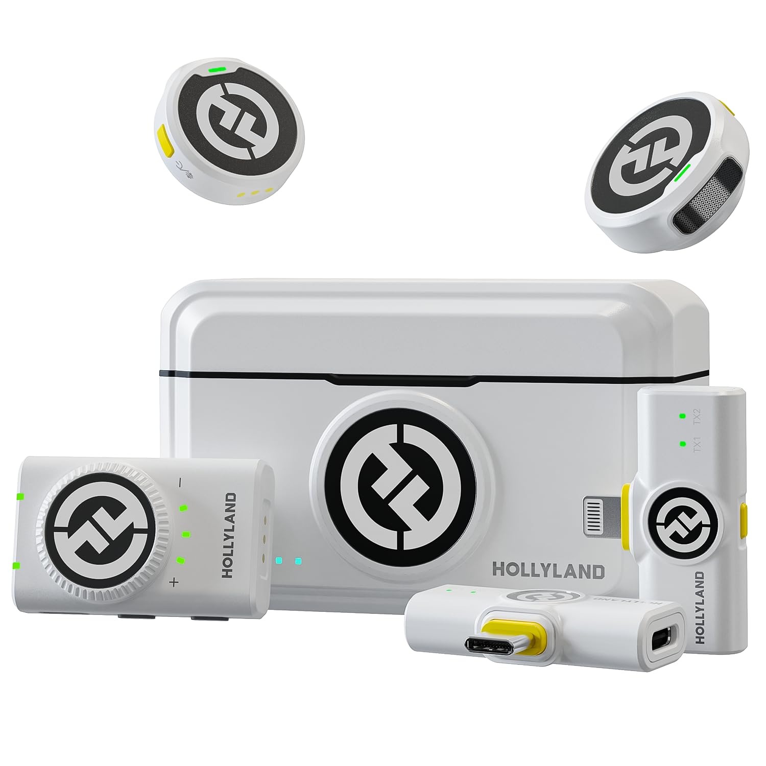 Hollyland LARK M2 Wireless Microphone for iPhone, Android and Camera, 48KHz 24Bit Hi-Fi Audio, 1000ft LOS Range, Noise Cancellation, 40H Duration for Vlogging, White Version