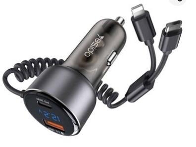 Yesido Y58 60W شاحن سيارة فائق السرعة، مزود بكابل USB - C/Lightning