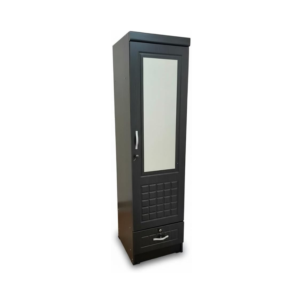 Turin Single door wardrobe with Mirror hanger and shelf with lockable drawer and door (With Assembly)