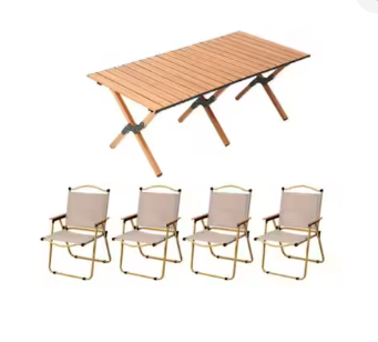 Camping Outdoor Set With Foldable 4 Pieces Chair And Aluminum Roll Up Foldable 120*60Cm Table With Carrying Bag Lightweight Suitable For Outdoor Activities