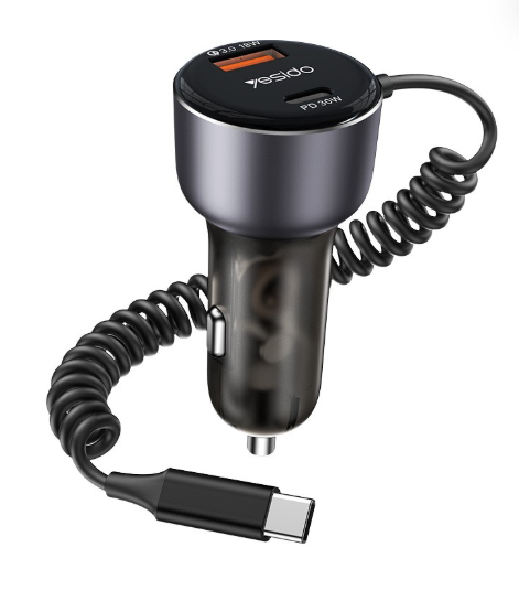 Yesido Y56 60W Fast Charging Car Charger | Built-In Type-C Car Cigarette Lighting Port Charger Adapter