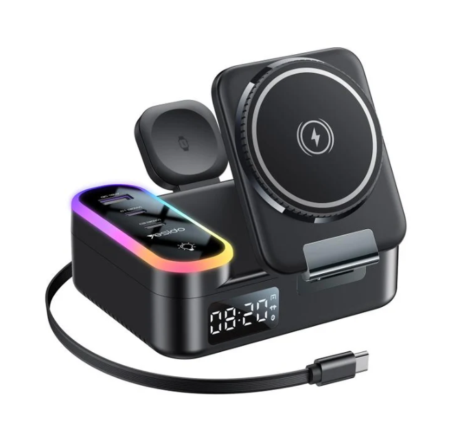 Yesido DS38 65W 8-in-1 Magnetic Wireless Charging Station with Telescopic Cord (Black)