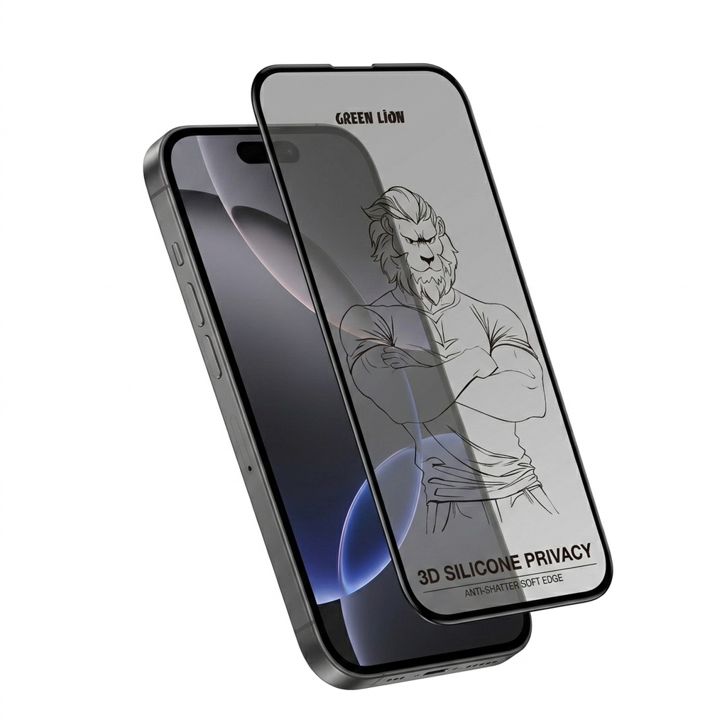 Green Lion 3D Silicone Plus Advanced Privacy Edge Glass for iPhone Series - Black