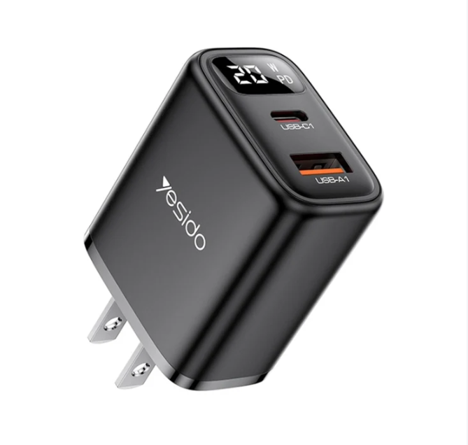 Yesido YC12U 20W USB-C / Type-C + USB Digital Display Charger, Specification:US Plug (Black)