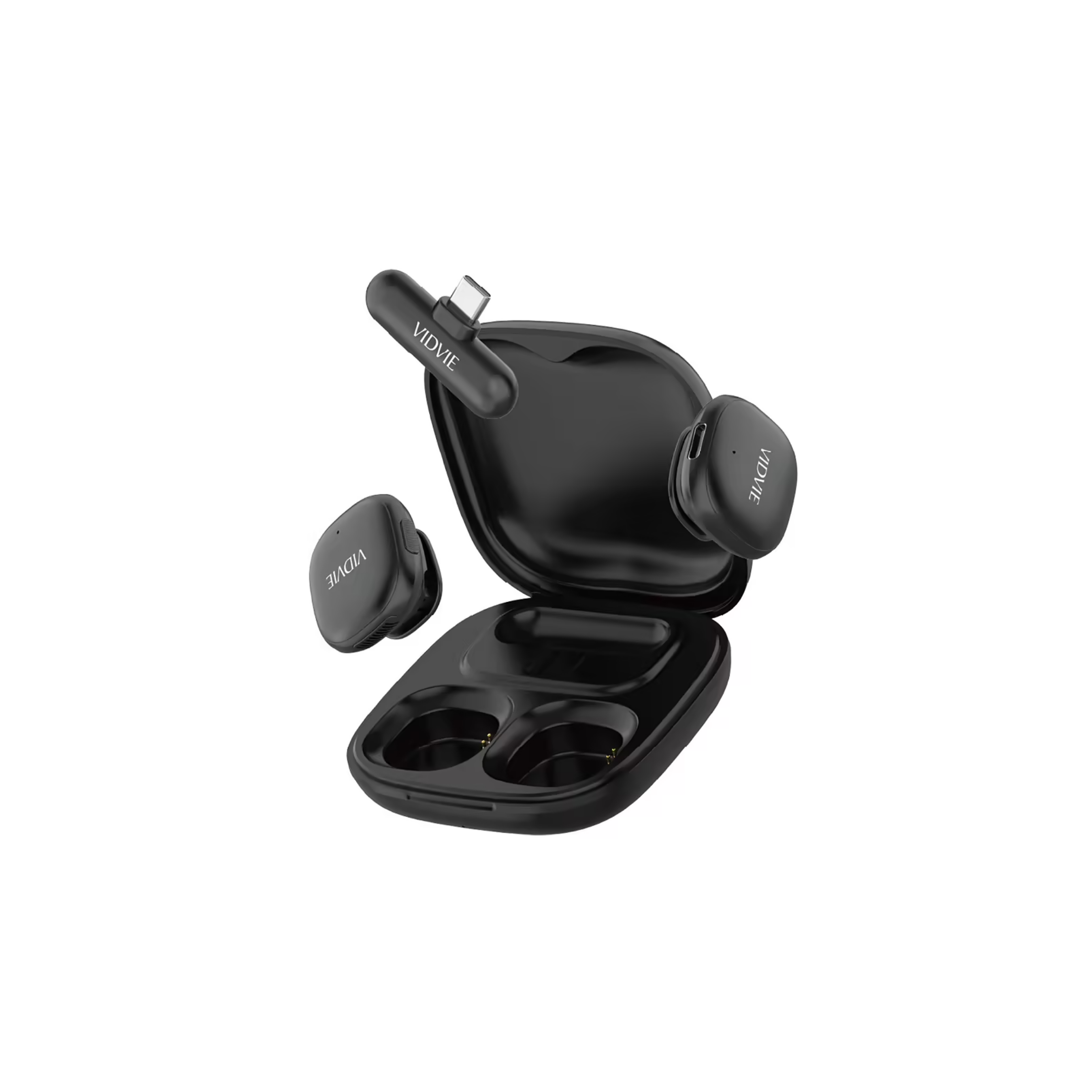 VIDVIE MC02-T AI Smart Noise-Cancelling Wireless Microphone with Type-C Receiver, Dual Mic & Charging Case – Black