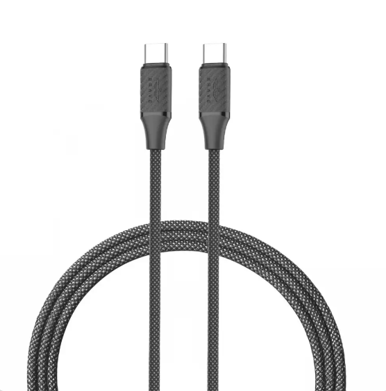 BRAVE BDC-54 60W USB-C to USB-C Fast Charging Cable 2M, 3A PD Braided Type-C Charger & 480Mbps Data Sync Cord - Black