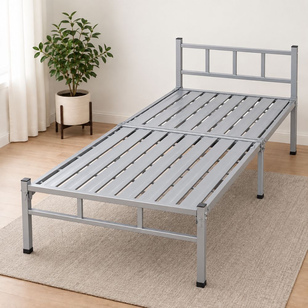 ABX HOME Foldable Single Metal Bed – Space-Saving Portable Guest Bed with Headboard (190X90 CM)