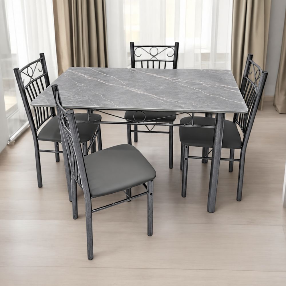 Dining Table 4 seater Rectangular Dining Set | Sturdy Kitchen Marbel Top Table with Fabric Chairs | Dining set 1+4 Seater for Home,Hotel and Dining Room (1+4/White)