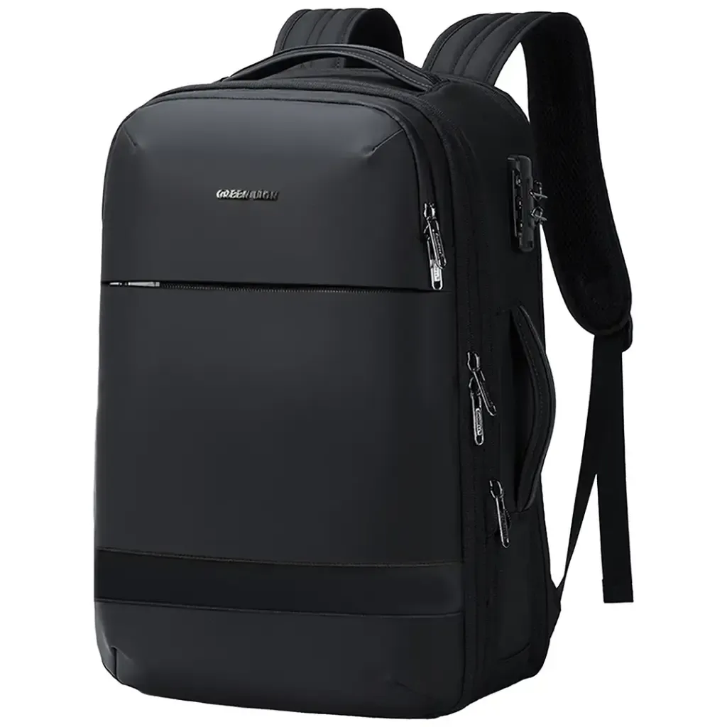 Green Lion Chelsea Travel Backpack for Up to 17.3-Inch Laptop, Expandable Large Compartment, Anti-Theft Lock, Chest Buckle & USB-C Charging, Black