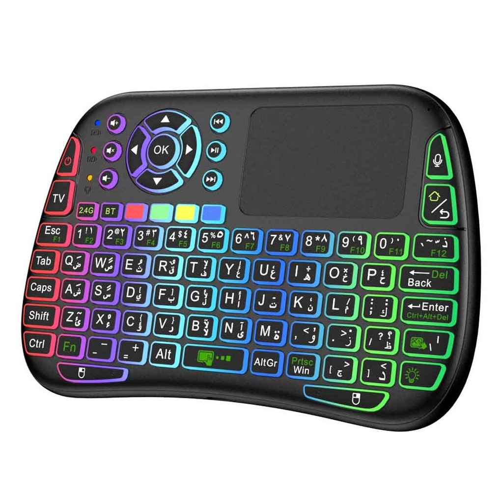 Porodo Mini Wireless Keyboard Touch Combo with Touchpad, 84 Keys, RGB Lighting, Rechargeable 300mAh Battery, Bluetooth & 2.4GHz Wireless, English & Arabic Layout, Black