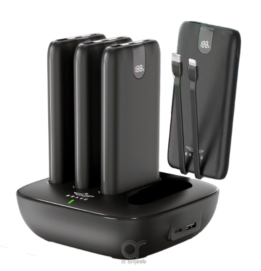BRAVE 4-in-1 10000mAh Slim Power Bank Station with PD 22.5W Type-C & 20W Lightning Cables, & LED Display - Black