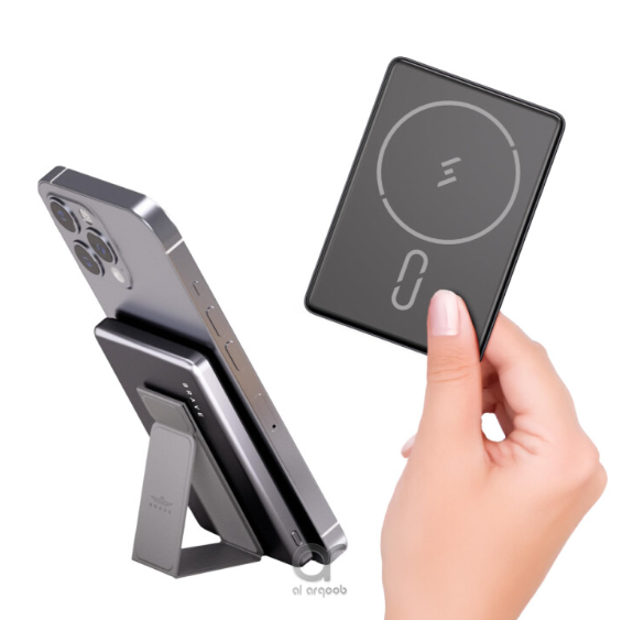 BRAVE Ultra Slim 10000mAh Magnetic Wireless Power Bank 15W With Stand, 20W Type-C Fast Charging Port, Compact MagSafe Portable Charger - Grey