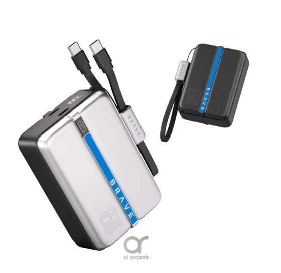 BRAVE BP-28 Thunder Charge 20000mAh 65W Power Bank with LED, Type-C Cable, 3-Port Fast Charging – Grey/Black