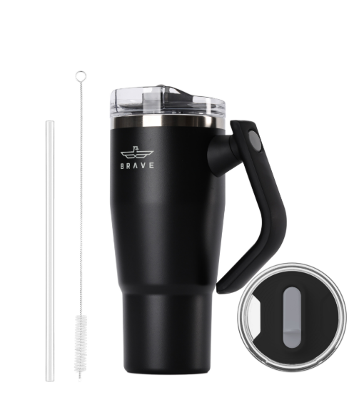 Brave Temp Guard Vacuum Insulated Travel Mug – 180° Rotating Handle, 24H Cold & 12H Hot Retention, Leak-Proof Lid, 950ml - Black