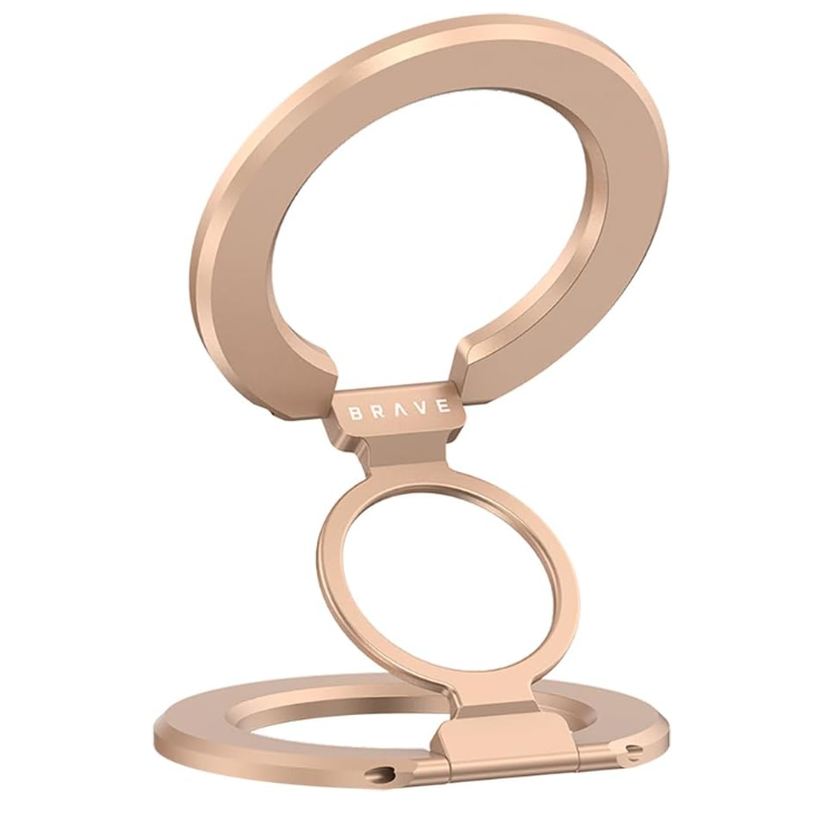 Brave BG-02G 3-in-1 Magnetic Ring Holder & Kickstand, Foldable Double-Sided Phone Stand, N55 Magnets, MagSafe Compatible for iPhone 12-16, with Metal Ring for Non-MagSafe Phones, Golden